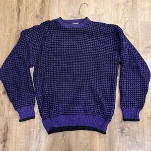 VINTAGE Class Act Sweater Mens XL Purple Black Acrylic Waffle Knit Crew Neck